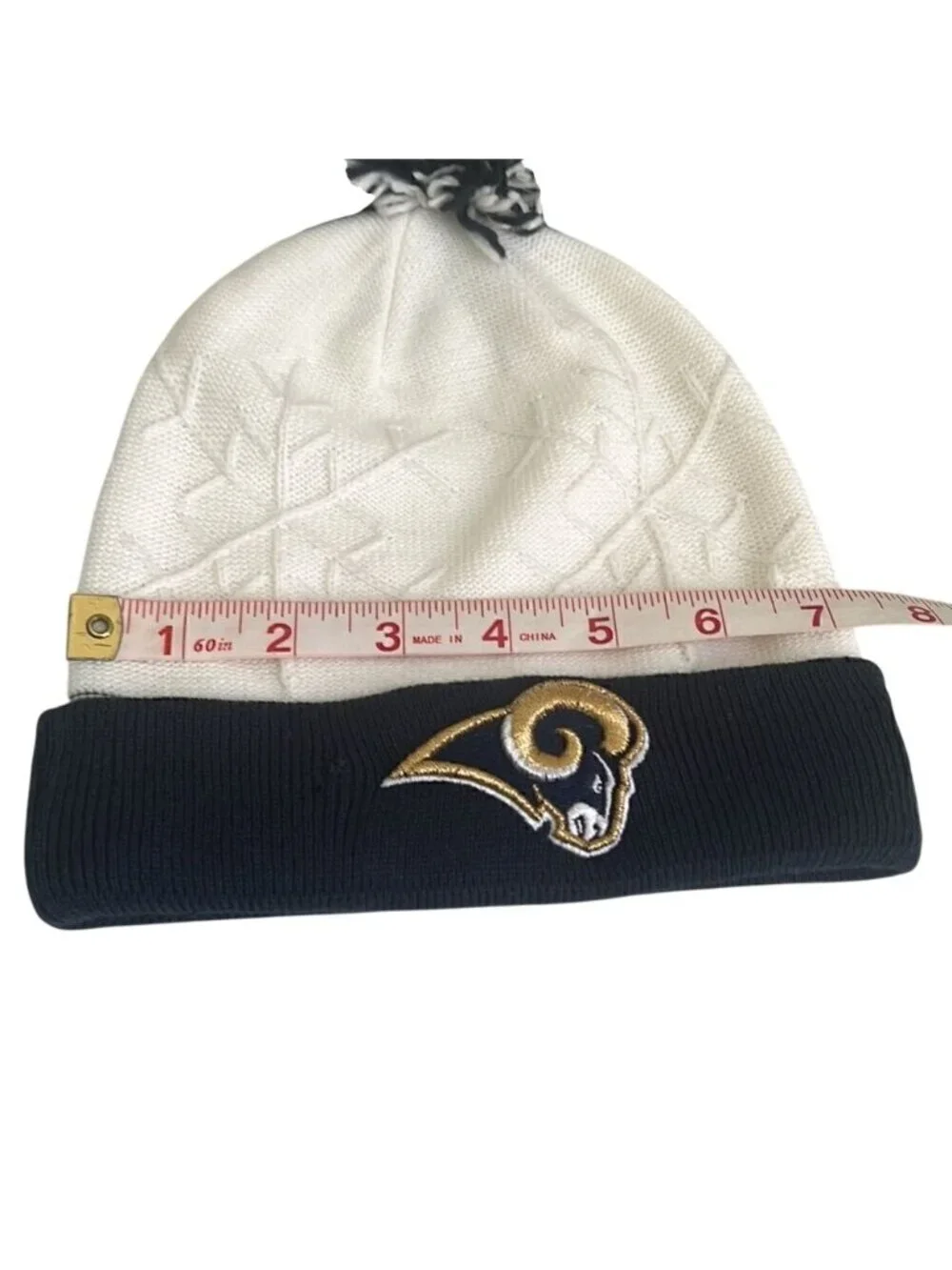 NFL Los Angeles Rams Pom Pom Snowflake Embossed Detail Beanie Hat
